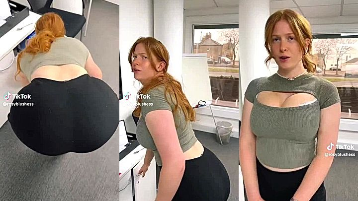 hot freaky model Imogen Lucie arches her big ass booty at wokr