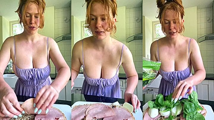 hot baddie Imogen Lucie bounce her boobs in the kitchen