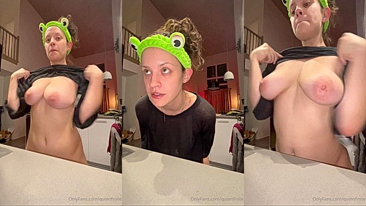 QuinnFinite hold her big tiitties in her apartment