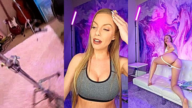 big booty model Britney Amber undresses to shake her big juicy tits naked