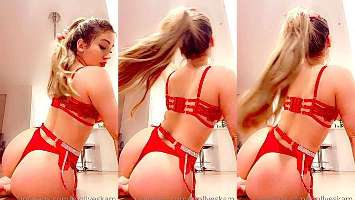 onlyfans model Molly Eskam arches her ass and shows her perfect ass in hot red lingerie