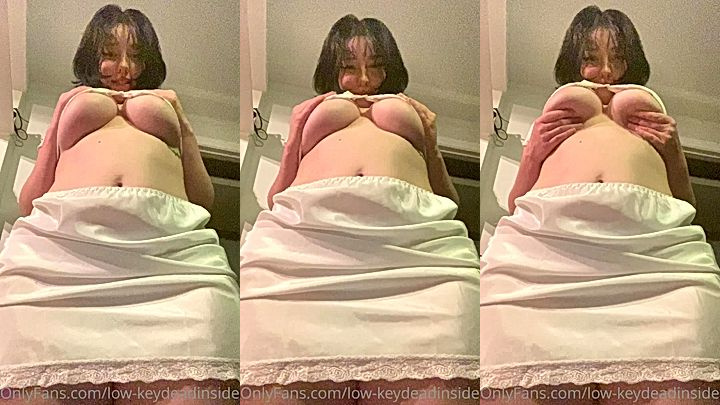 LowKeyDeadInside wearing skirt and squeezing her nipples until they drip with oil