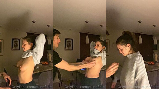 hot chick QuinnFinite was jiggling her massive tits before her step bro decides to help her