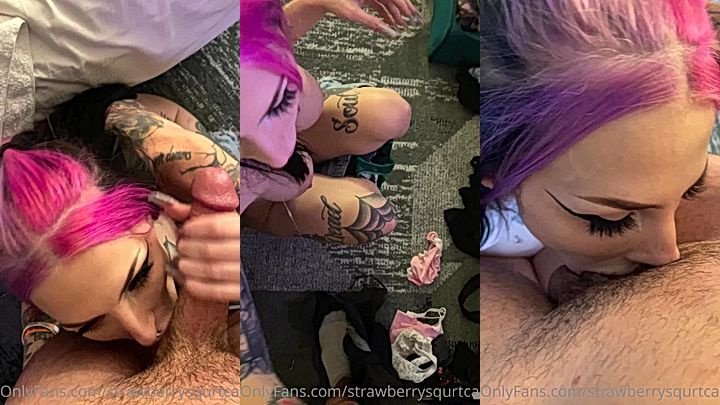 freaky submissive diva Strawberrysquirtcake suck his balls and gags on his huge cock hard till he cums