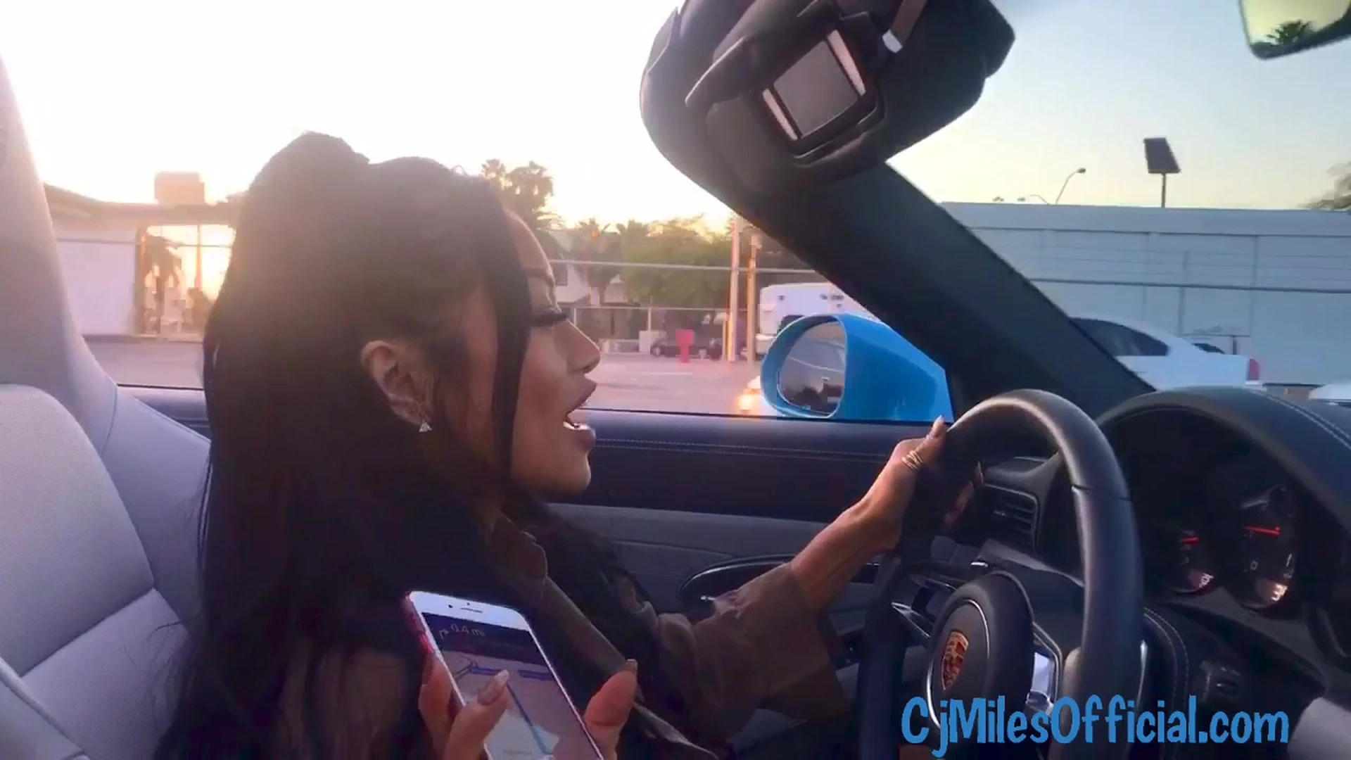 wild girl CJ Miles flash her big tits in car anyone could see onlyfans leak video