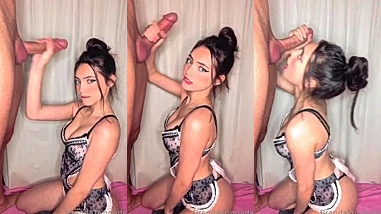 naught sexy bad girl Brenda Trindade on her knees sucks big cock