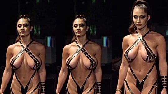 hot sexy model Celina Smith walking around showing off her big boobs and curves in kinky lingerie