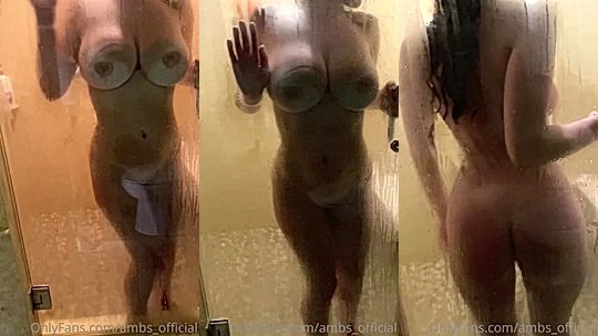 big ass curvy stepsis Amber Ajami caught in the shower naked