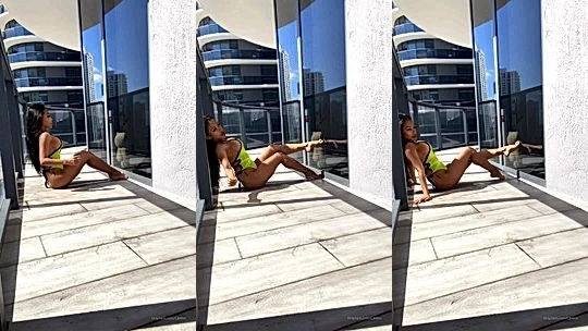 sexy horny cunty doll CJ Miles show off her curves adn best angles on the balcony, leaked video