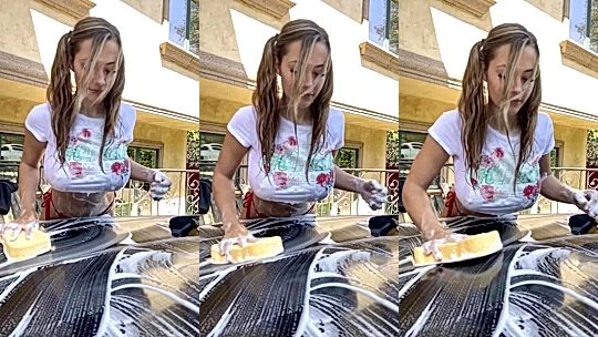 naughty sey hot doll Celina Smith washiong her car showing off her massive big tits