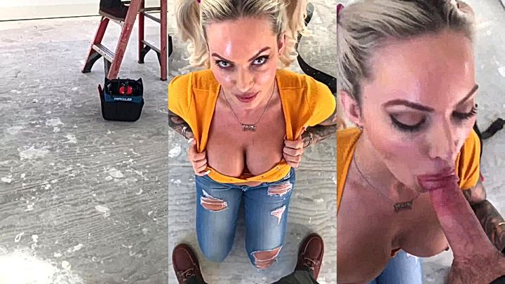 hot nasty hot model Viking Barbie slowly swalllowed every inch of huge massive cock