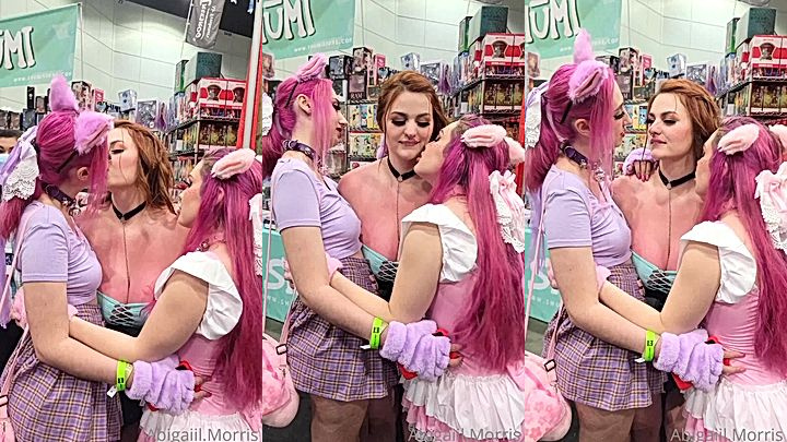 naughty hot american chick Abigaiil Morris kiss eachother on the lips at the store, leaked video