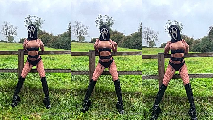 horny model pulls her big boobs out of her dress in this video, Frances Bentley teasing video