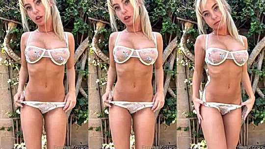 horny sexy model Emma Kotos showing off her nice curves and tits in lingerie