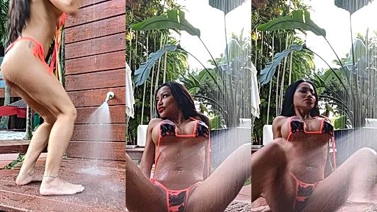 busty filipino onlyfans model CJ Miles takes  a shower outside and rubs her big ass and huge tits