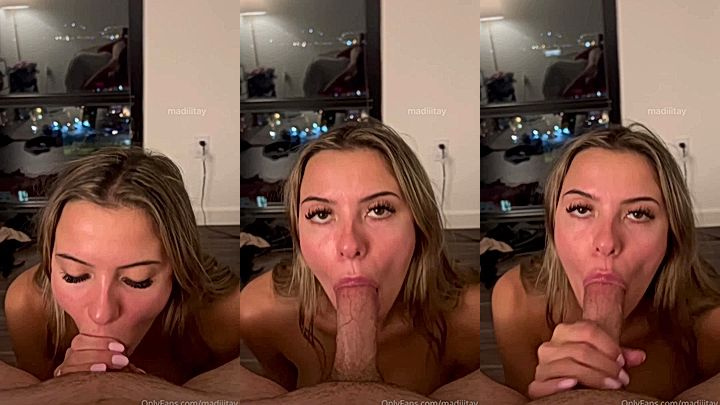 naughty model Madiiitay got on her knees and gave him the sloppiest blowjob he ever had