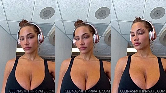 sexy model Celina Smith show off how her big boobs jiggle when she is on the threadmill