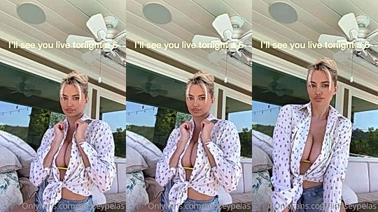 naughty wild sexy bad babe Lindsey Pelas dances to her favorite song gently ribbing her big massive boobs