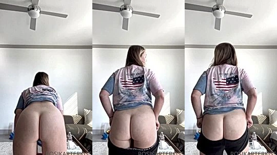 horny big ass girl Rosikarterkiss removing her shorts in front of the camera onlyfans