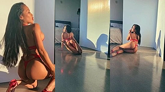 wild girl CJ Miles tease hard in red lingerie onlyfans leak video