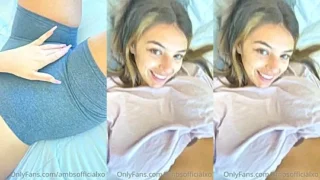 freaky horny blonde chick Amber Ajami touching herself on the bed