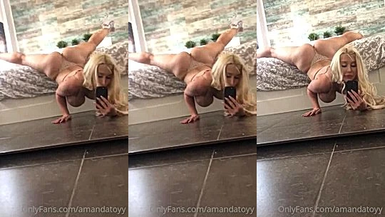dirty onlyfans slut Amanda Toy teasing her perfect curves in front of the mirror